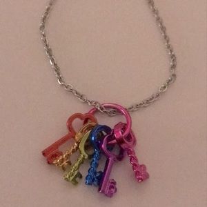 Rainbow Key thin silver plated chain Necklace
